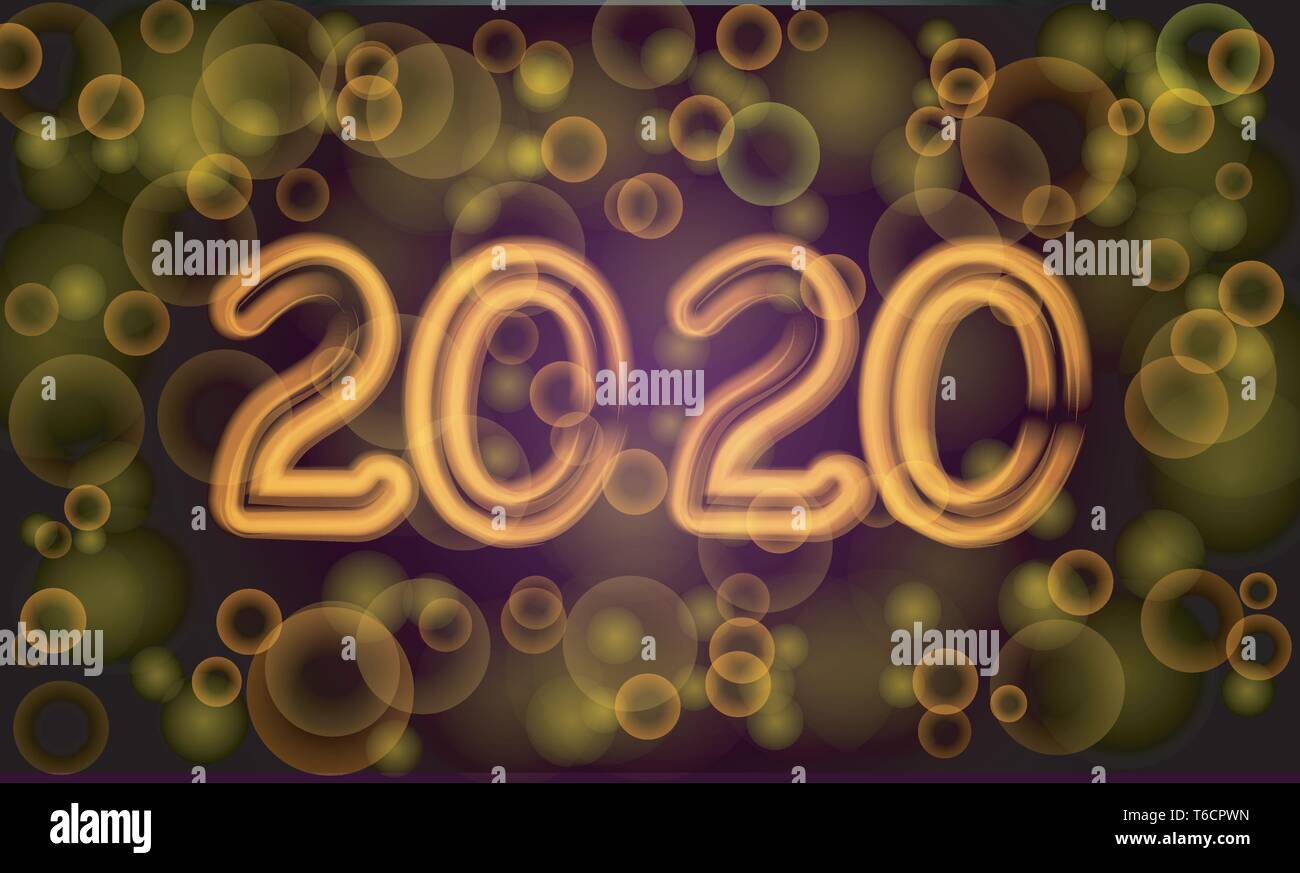 2020 New year light painting effect vector graphic with golden bokeh background Stock Vector