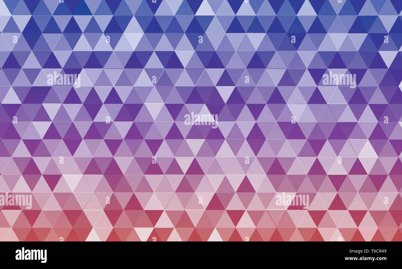 Geometric triangle seamless background vector texture with gradient colour from blue through purple to red Stock Vector