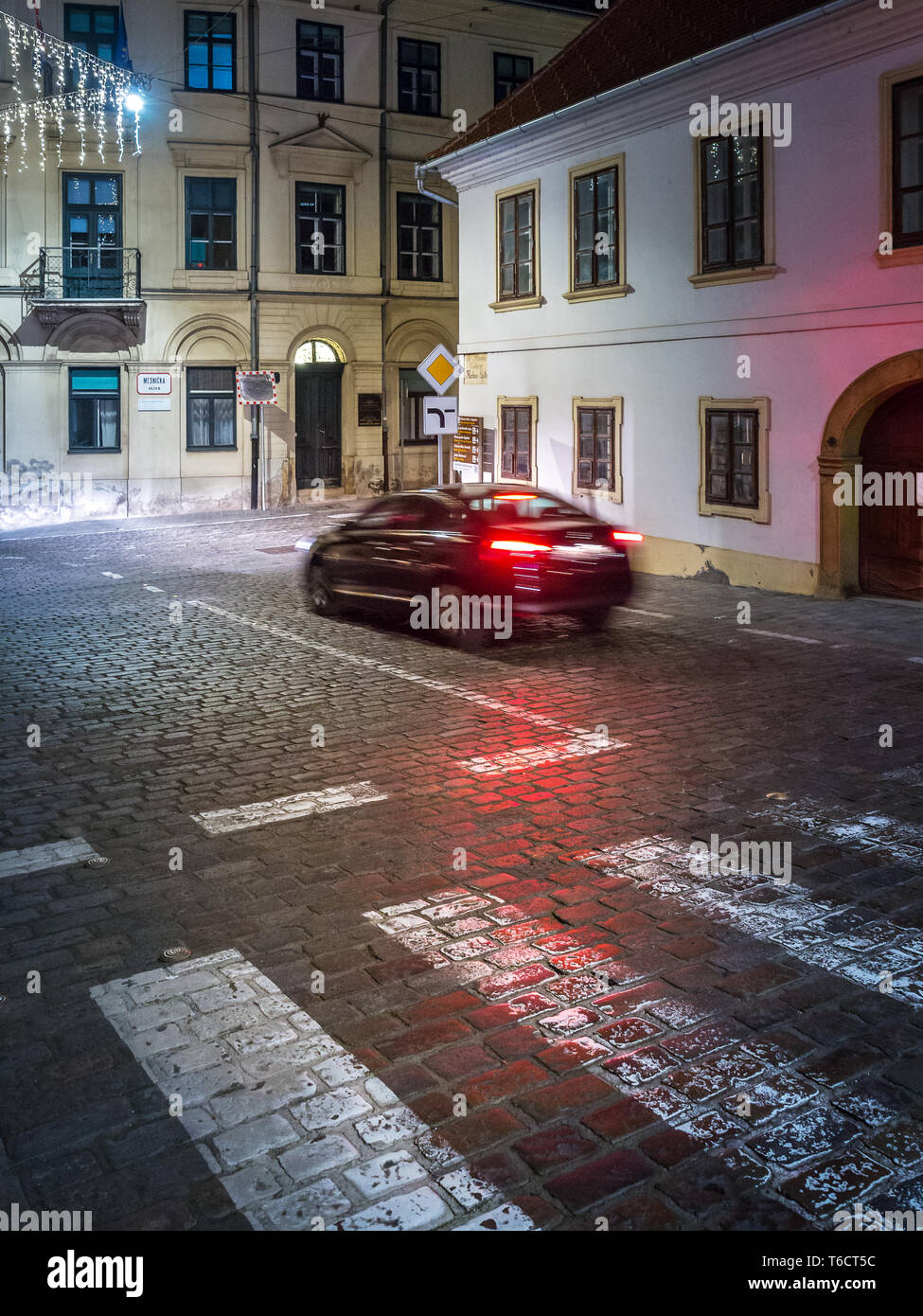 Car in the old town of Zagreb in the evening Stock Photo