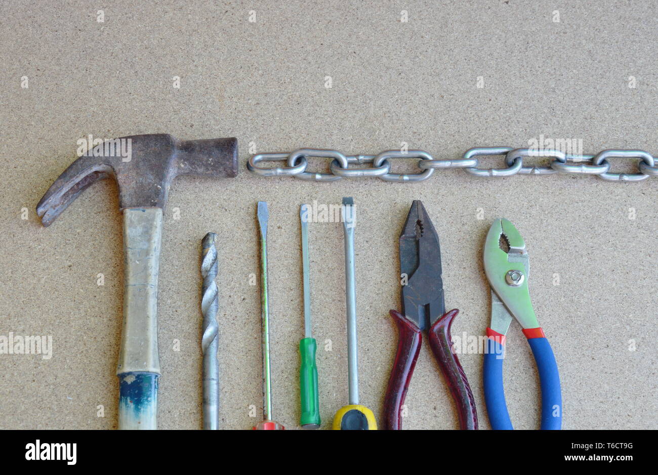 mechanic tool on wooden board Stock Photo