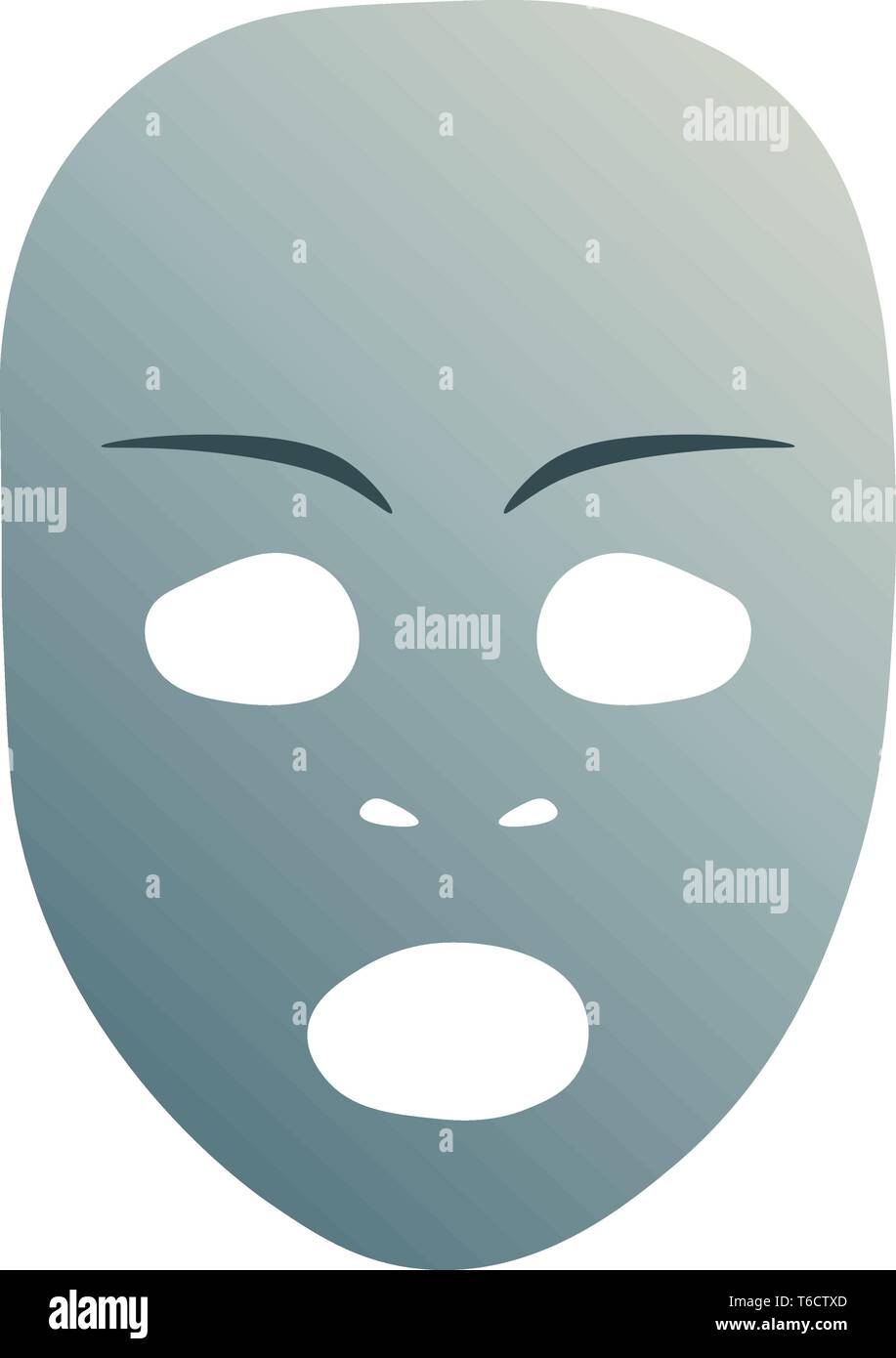 Theatrical mask with astonished emotion. Vector illustration. Blue mask with gradient isolated on white background. Stock Vector