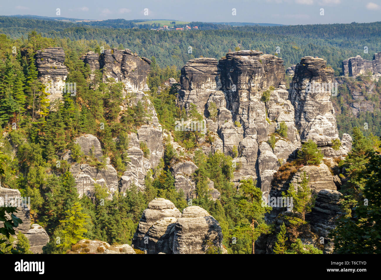 The Bastei Rocks, Elbe sandstone highlands, Saxon Switzerland National Park, Germany Stock Photo