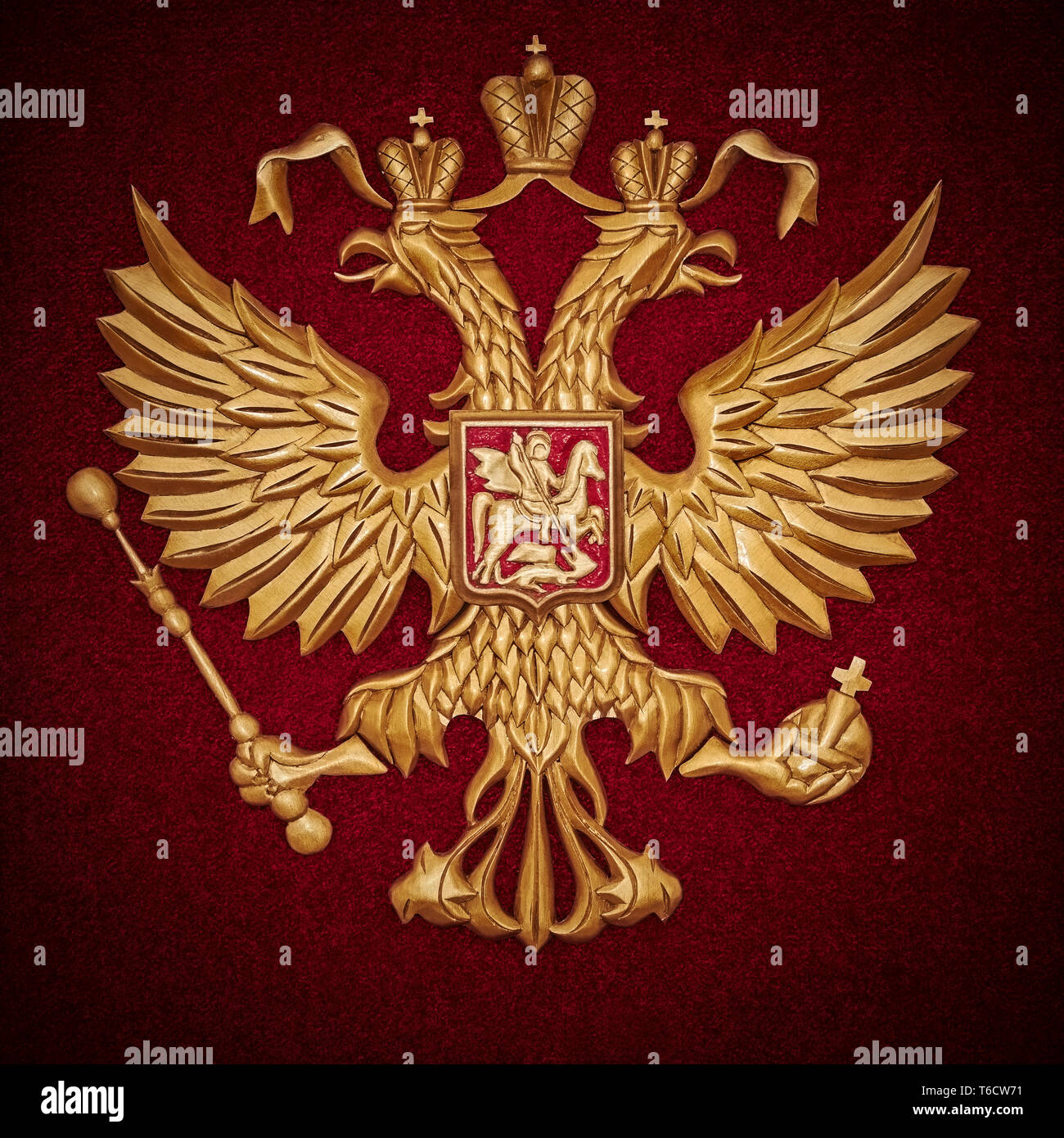 Free Russia flag+Gold Russian State coat of arms by CTGonYT on