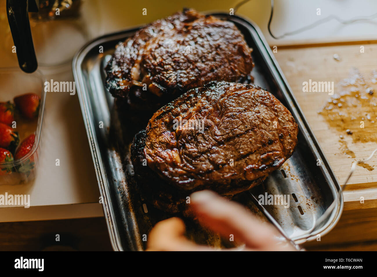 well done dryaged Rib Eye Steak Stock Photo Alamy