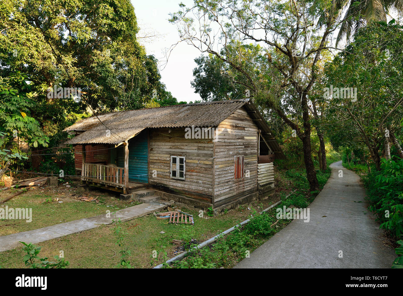 Old wooden house of an islanders Long Island, Andaman and Nicobar Islands, India Stock Photo