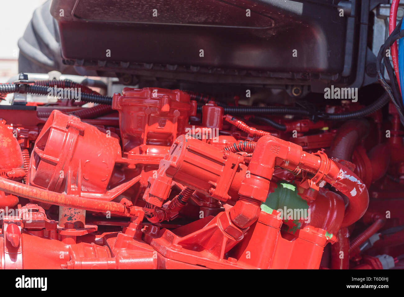 Detail view the engine of a fullyelectric class 6 delivery truck Stock