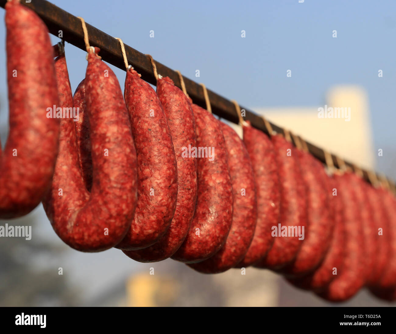 Raw-dried meat product, traditional for the Bulgarian national cuisine Stock Photo