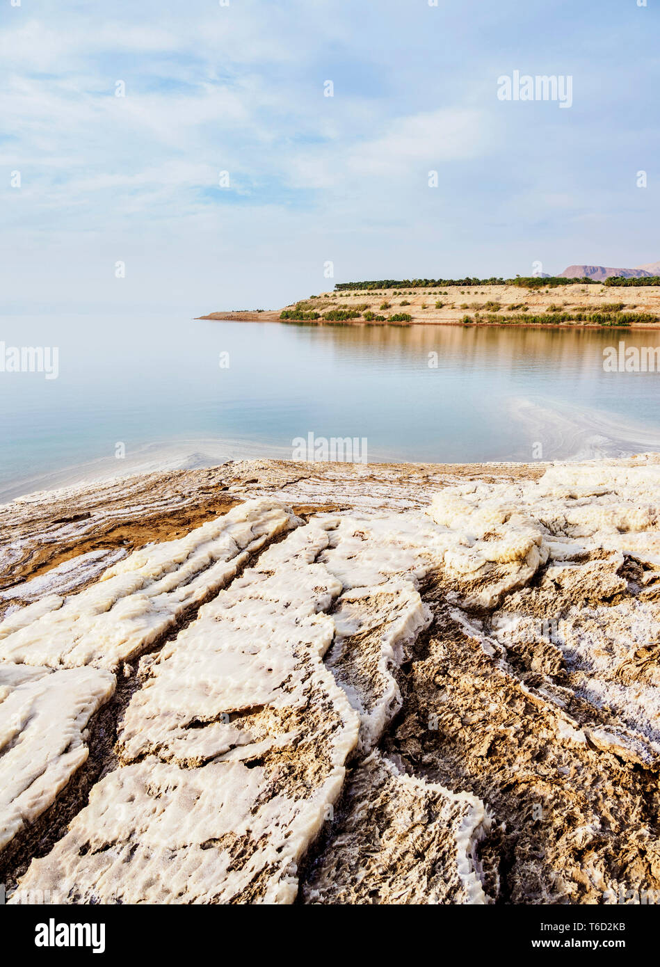 Salt Formations on the shore of the Dead Sea, Karak Governorate, Jordan Stock Photo