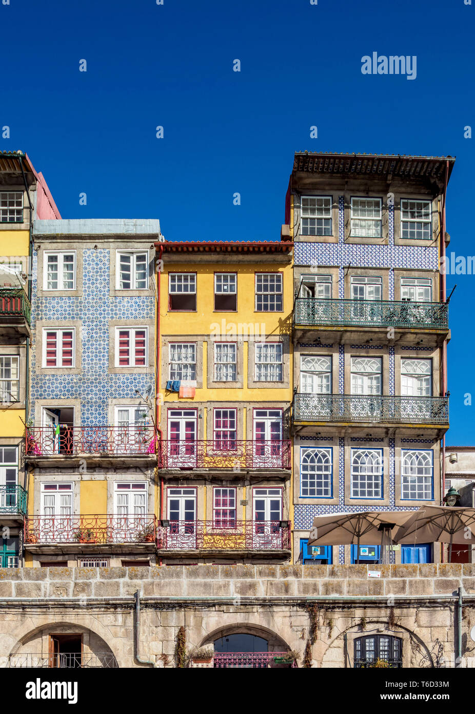 Colourful houses at Cais da Ribeira, Porto, Portugal Stock Photo