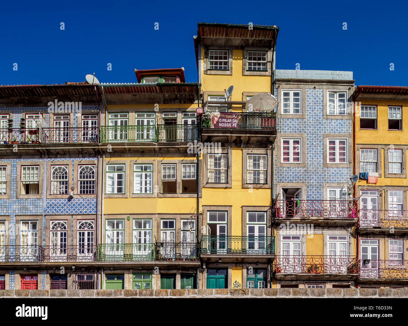 Colourful houses at Cais da Ribeira, Porto, Portugal Stock Photo