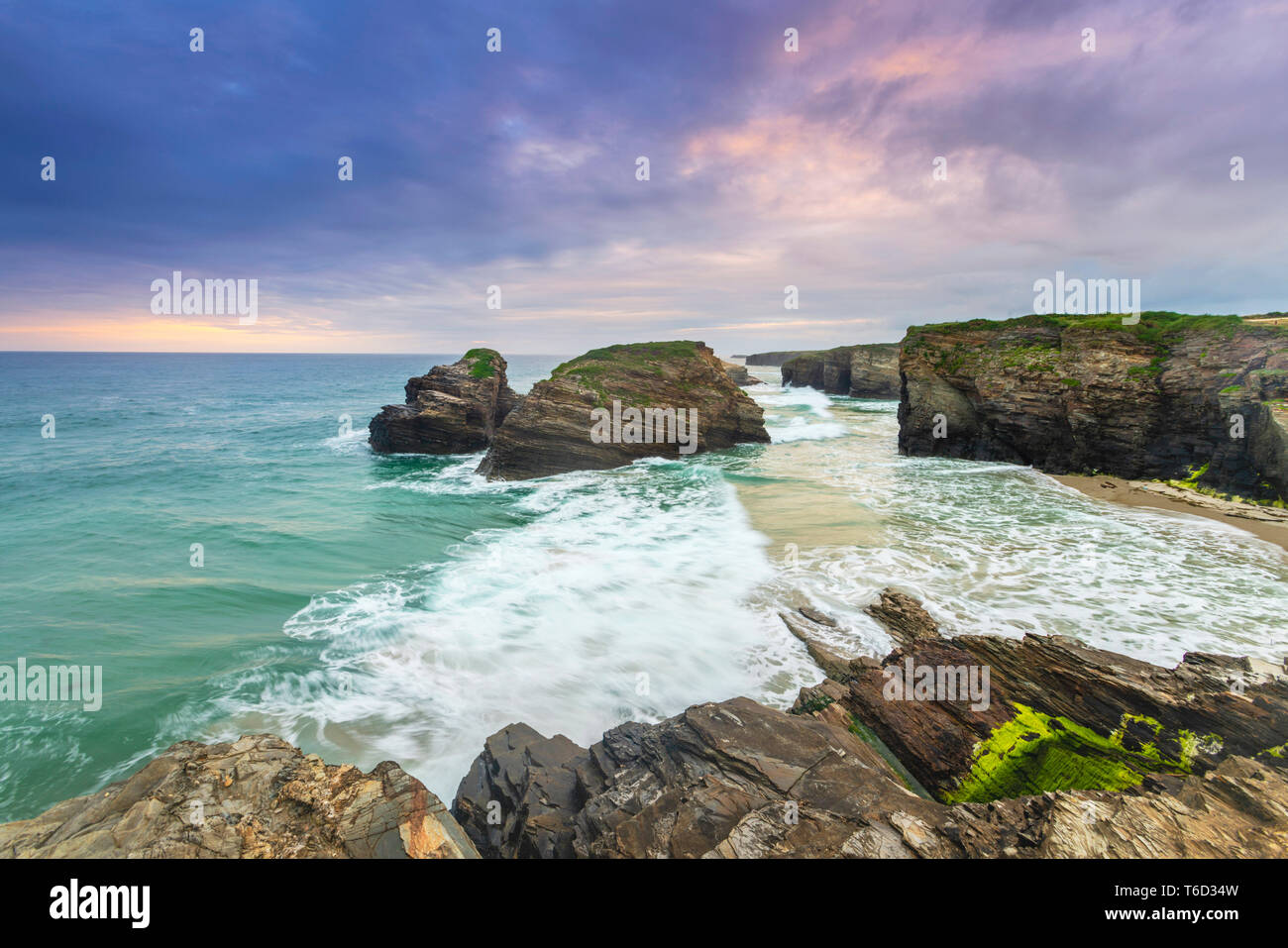 Spain, Galicia, Lugo, Ribadeo, Beach of the Cathedrals, overview Stock Photo