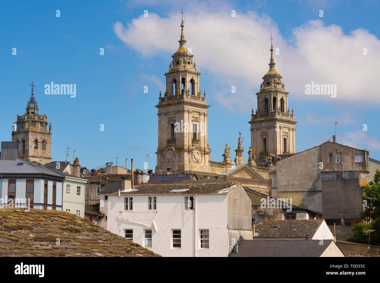 Spain, Galicia, Lugo Roman walls and cathedral Stock Photo
