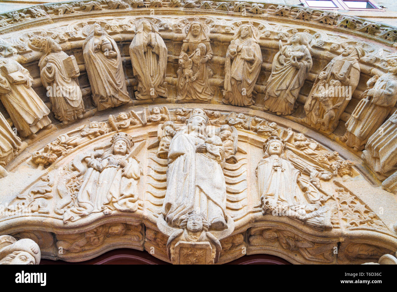 Spain, Galicia, Santiago de Compostela, decorative arch at church Stock Photo
