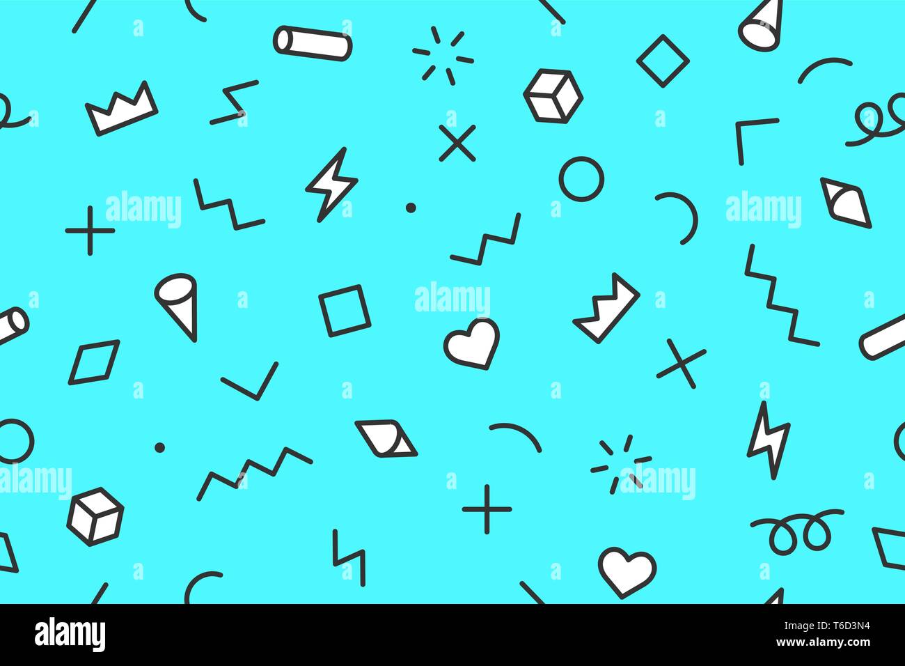 Seamless graphic pattern 80s-90s styles on color blue background Stock