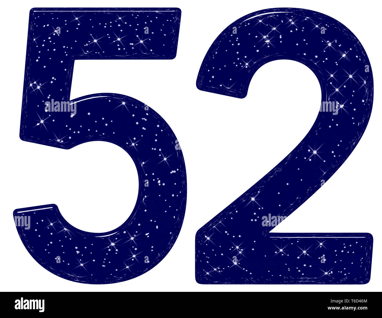 Numeral 52, fifty two, star sky texture imitation, isolated on