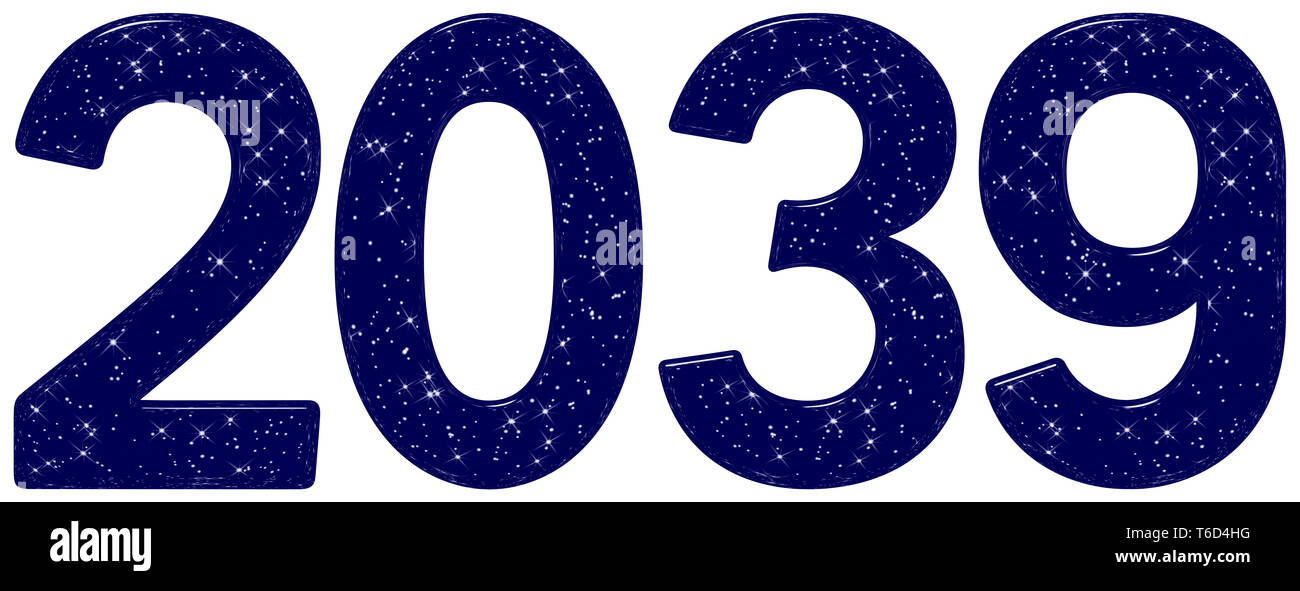 Inscription 2039, star sky texture imitation, isolated on white background, 3d render Stock 