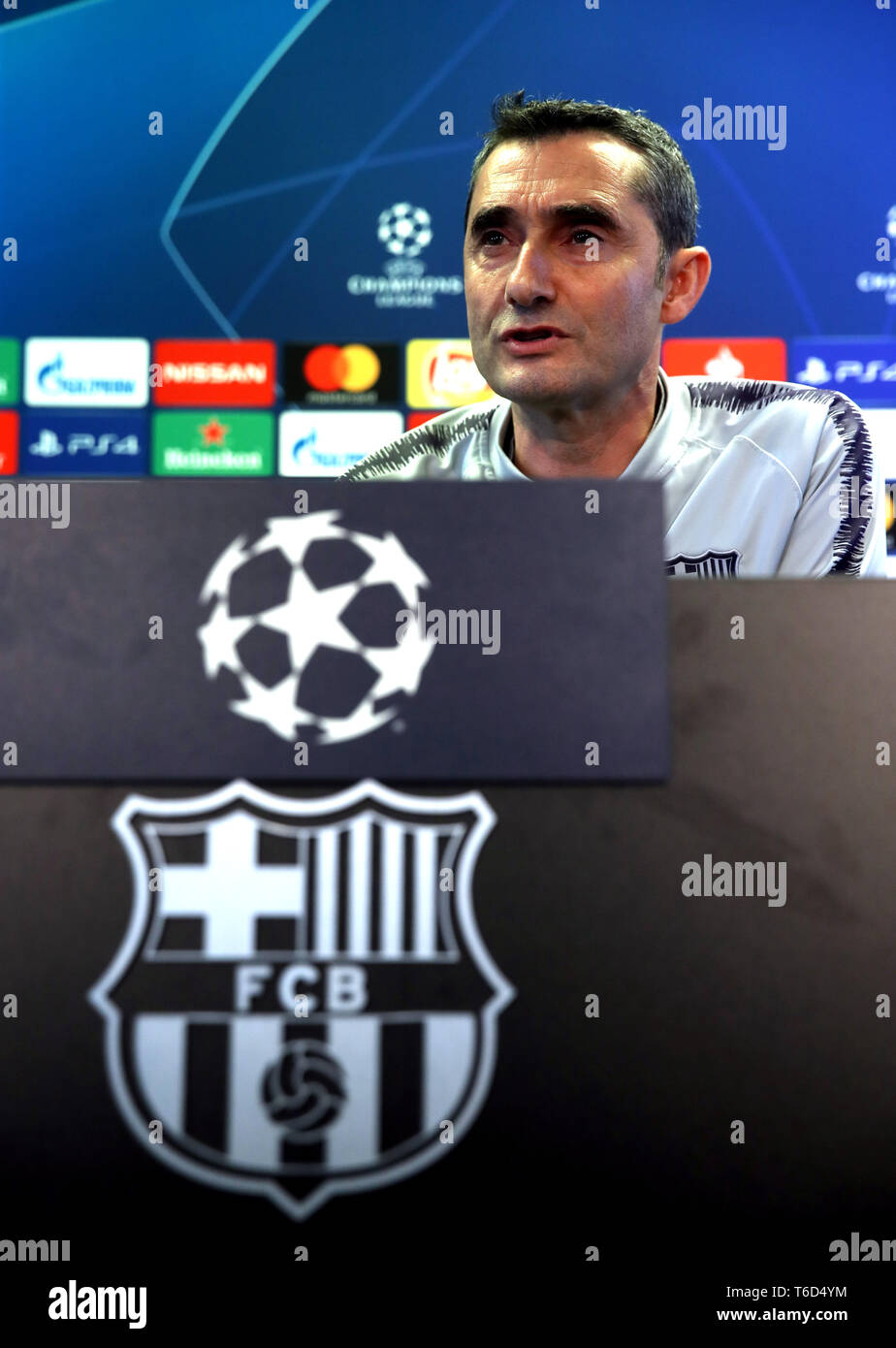 Barcelona manager Ernesto Valverde during the press conference at the Ciutat Esportiva Joan Gamper Training Ground, Barcelona. Stock Photo