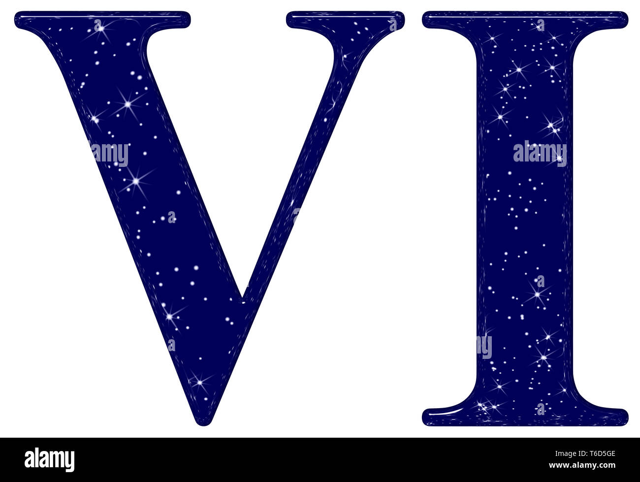 Roman numeral 6, six, star sky texture imitation, isolated on white background, 3d render Stock Photo