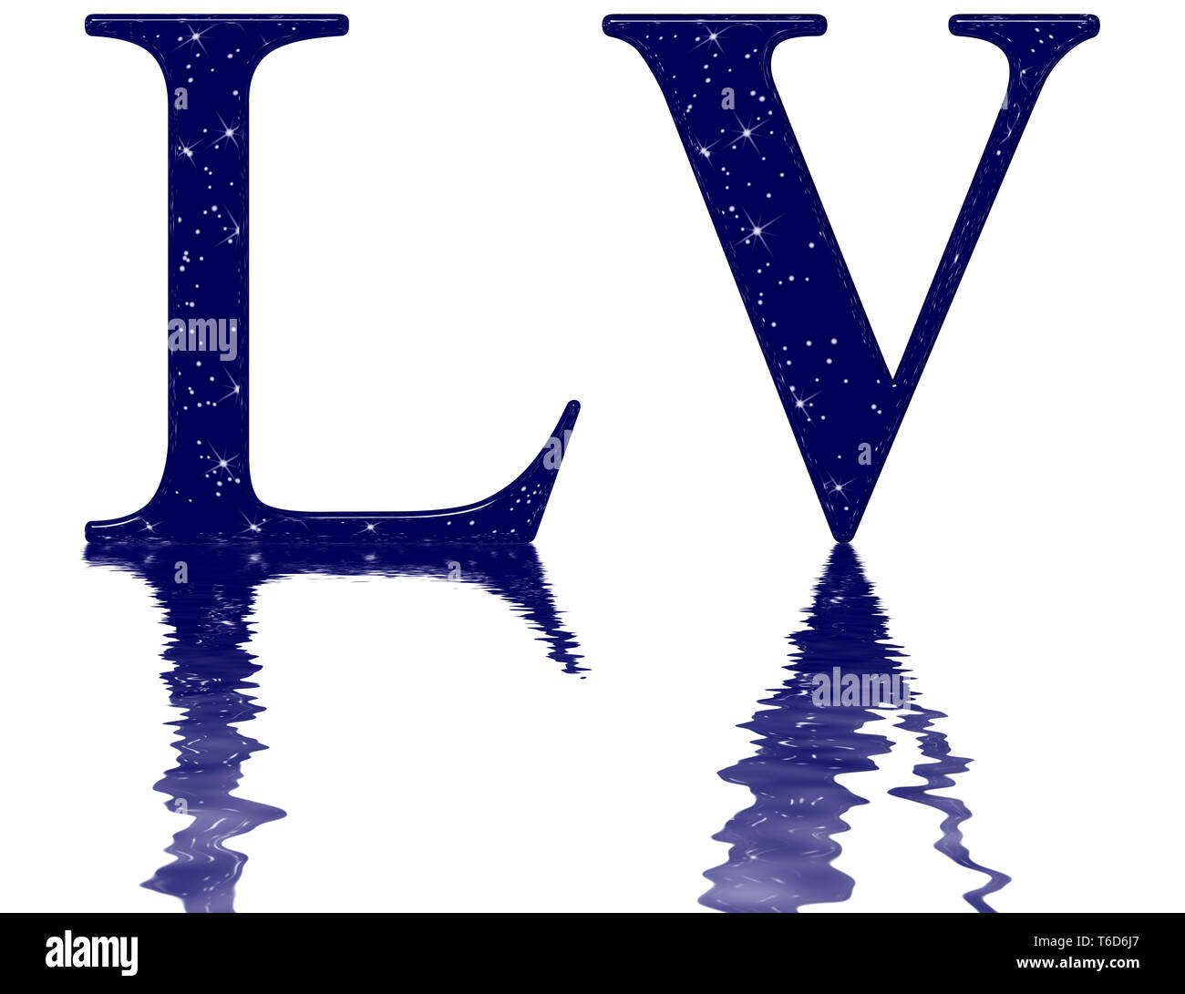 Roman numeral 55, fifty five, star sky texture imitation, reflected on the water surface