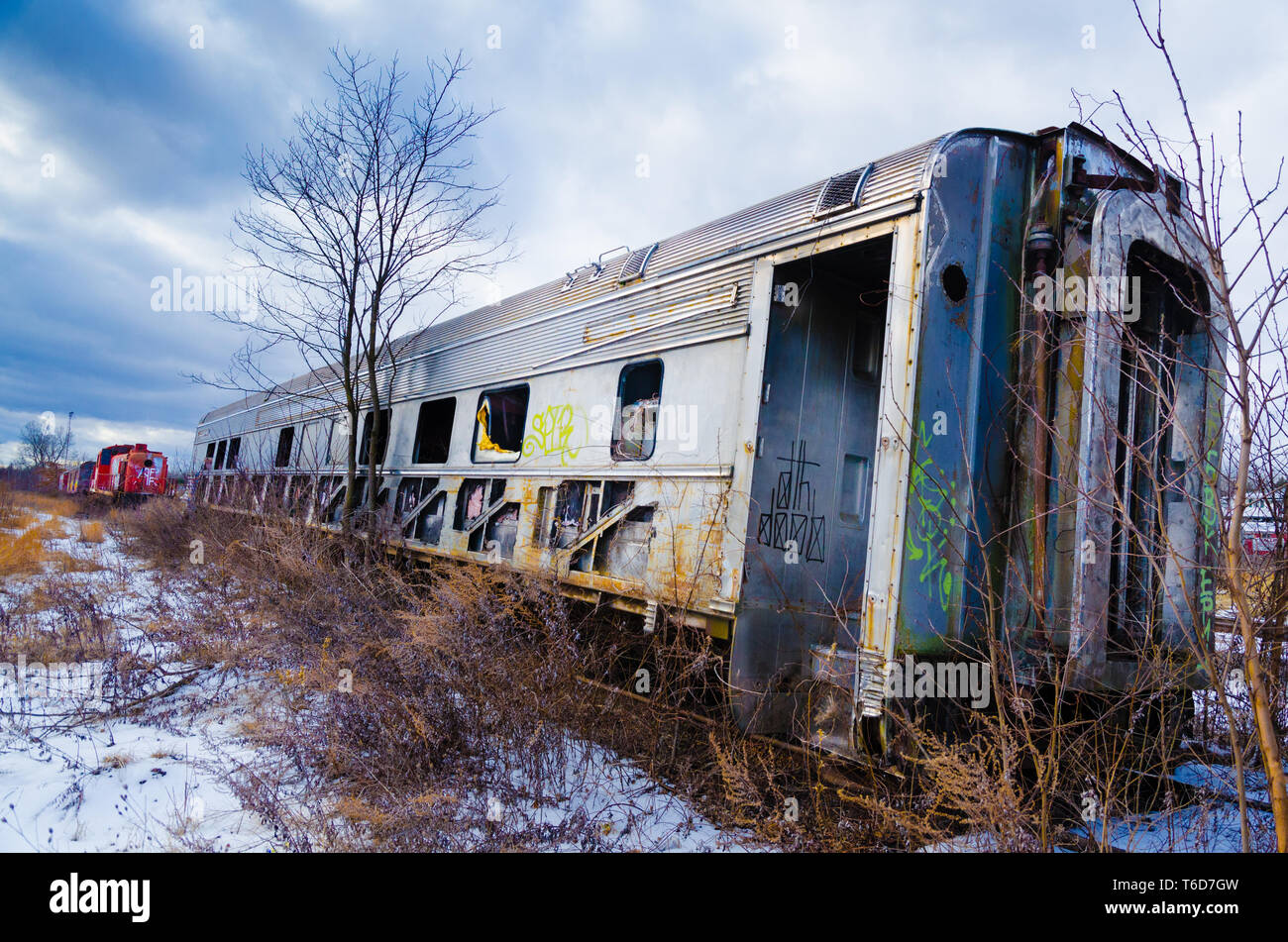 abandoned railroad car in snow Stock Photo - Alamy