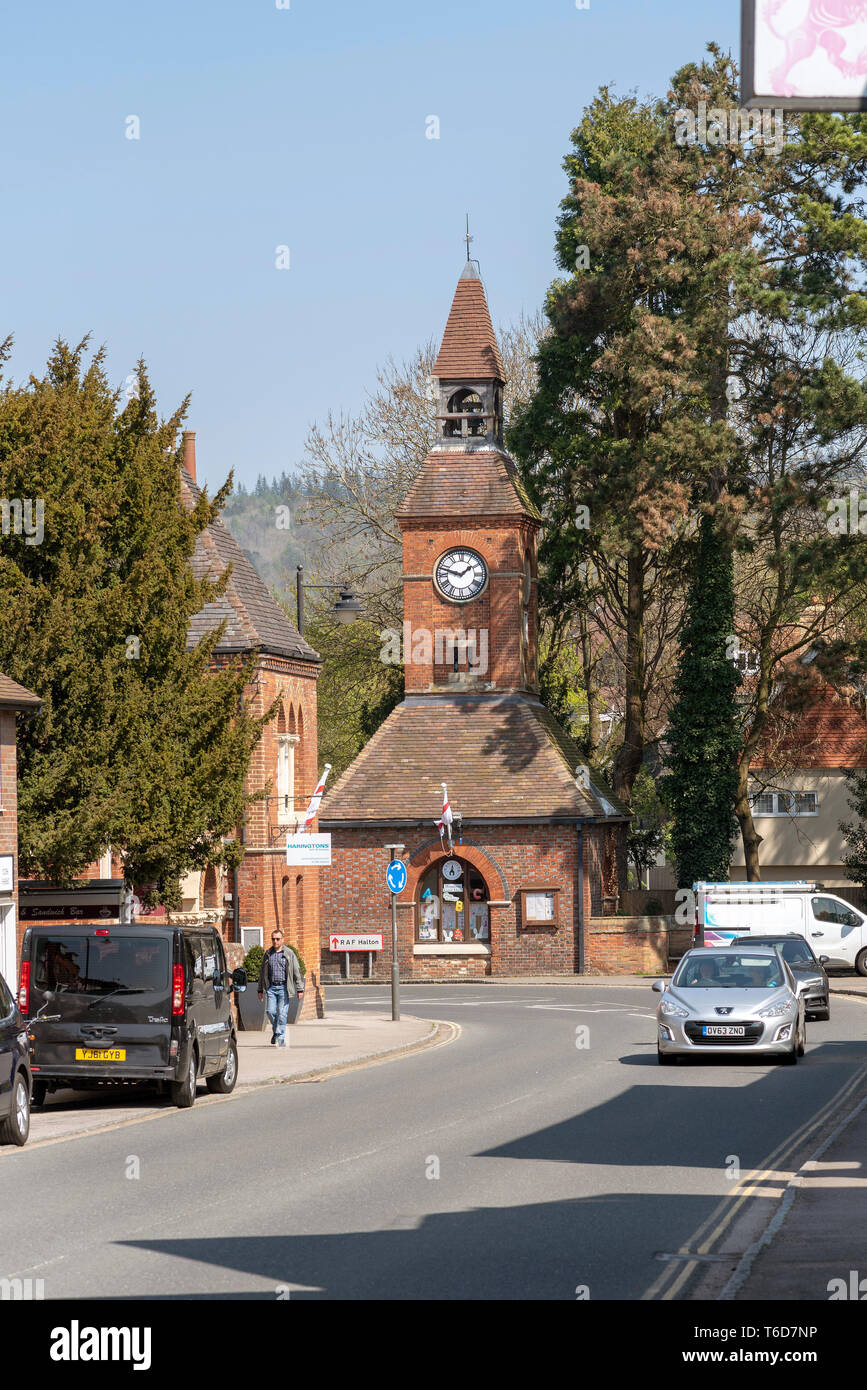 Wendover, Buckinghamshire, England, UK. April 2019. A market town in the Chiltern Hills area with a Clock Tower dating from 1842. Stock Photo