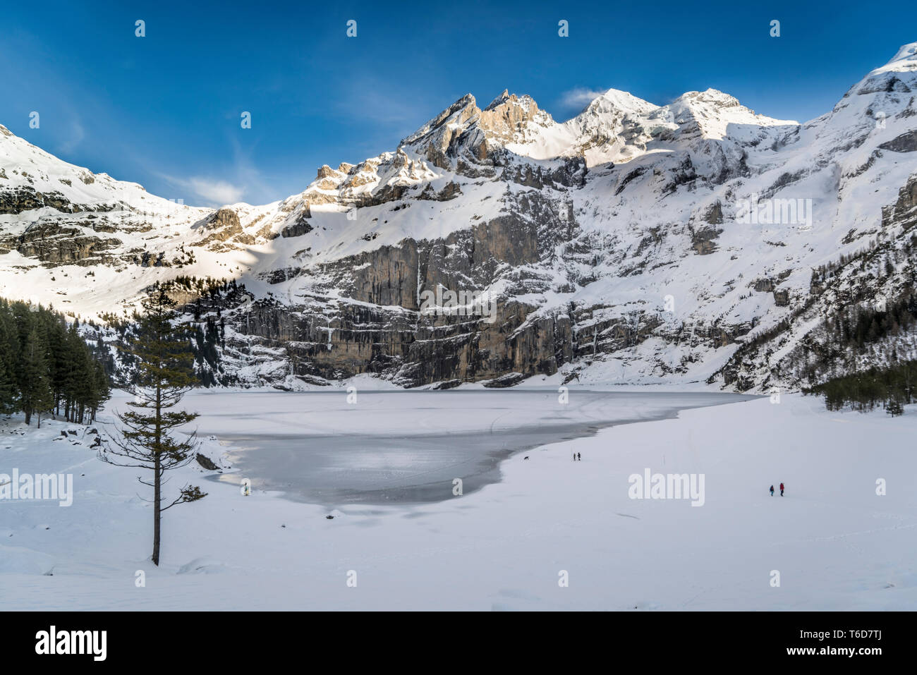 Frozen Oeschinensee in the winter time Stock Photo