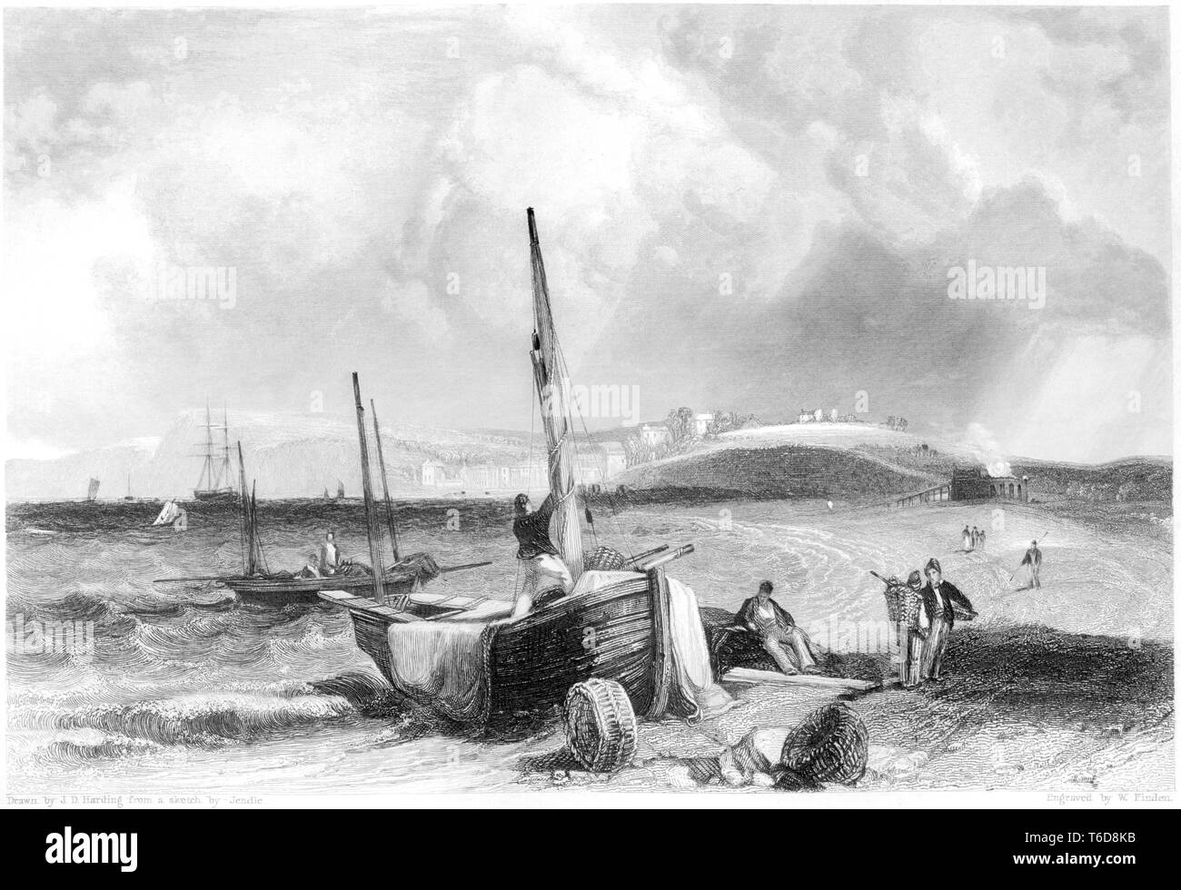 An engraving of Budleigh Salterton scanned at high resolution from a book published in 1842. Believed copyright free. Stock Photo