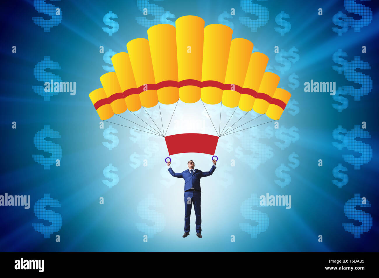Businessman in golden parachute concept Stock Photo Alamy