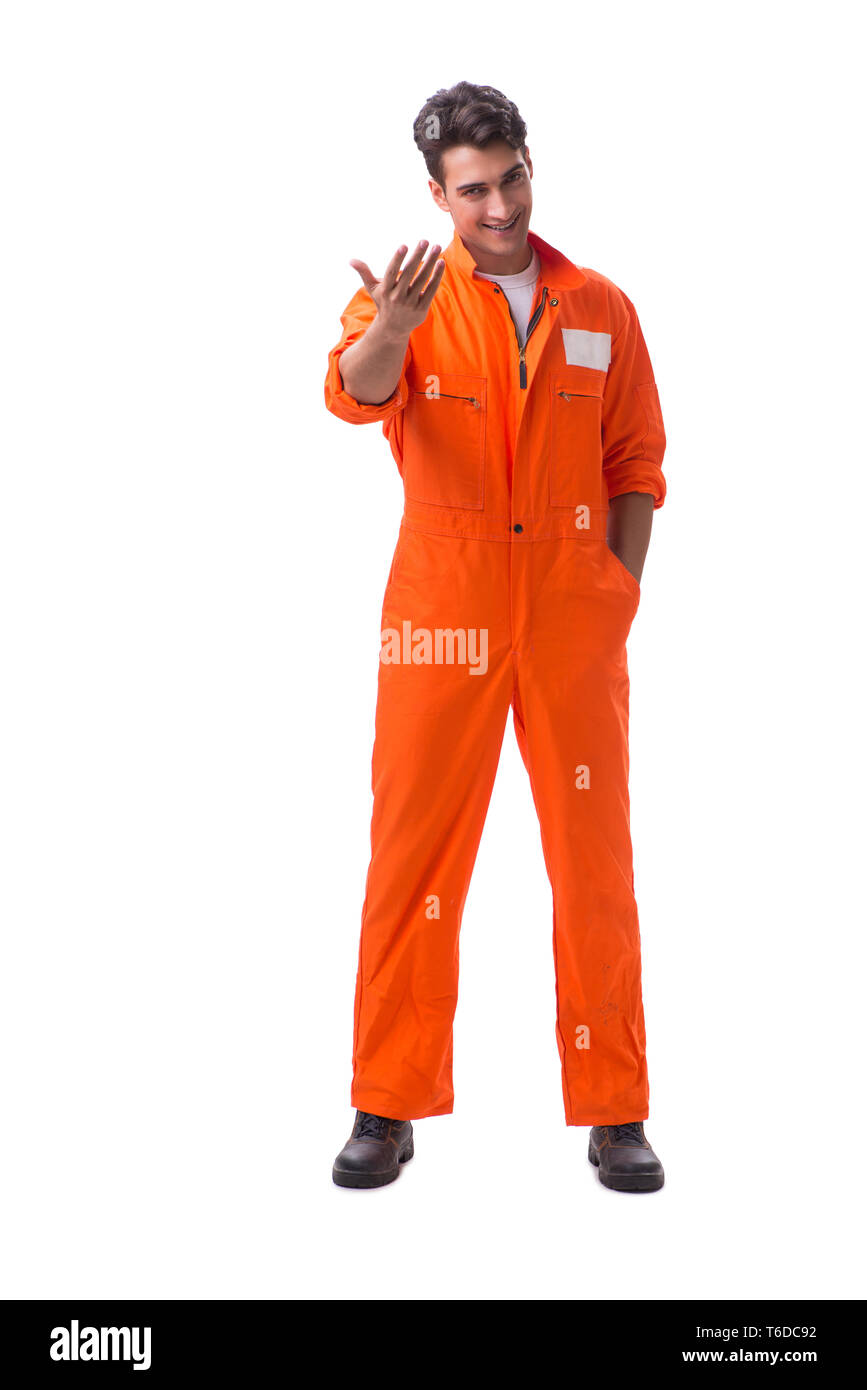 Prisoner in orange robe isolated on white background Stock Photo