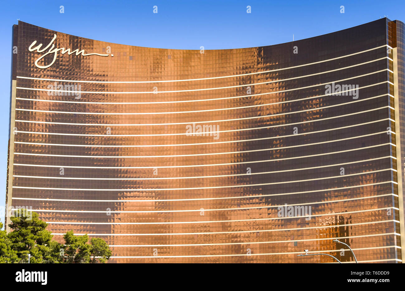 LAS VEGAS, NV, USA - FEBRUARY 2019: Exterior of the Wynn Hotel and Resort on Las Vegas Boulevard. Stock Photo