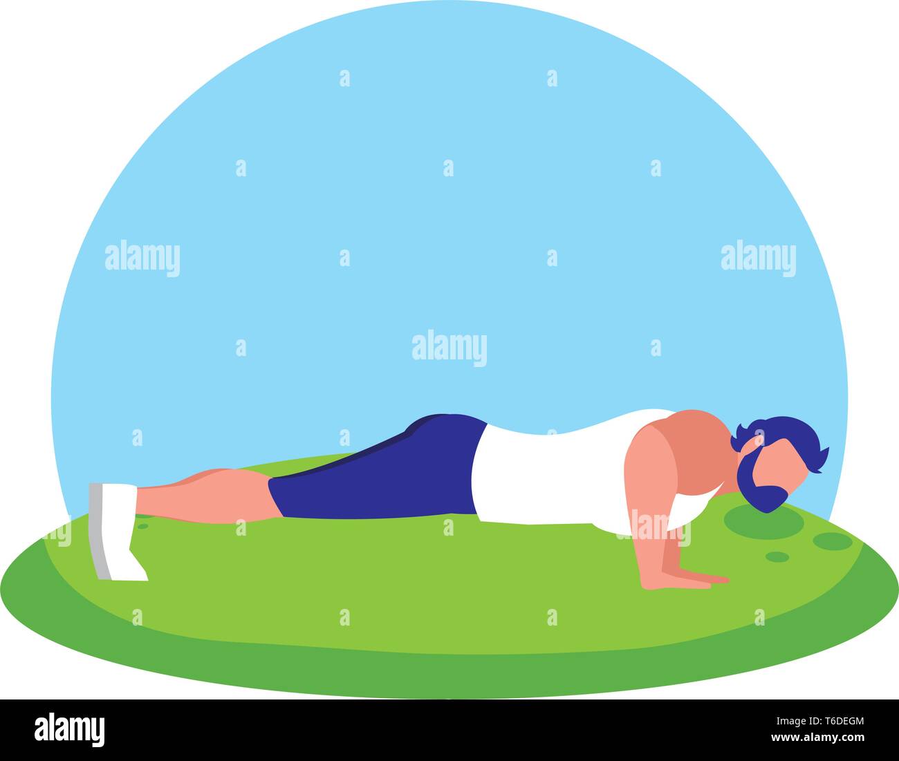 strong athletic man doing push-ups in the camp vector illustration ...