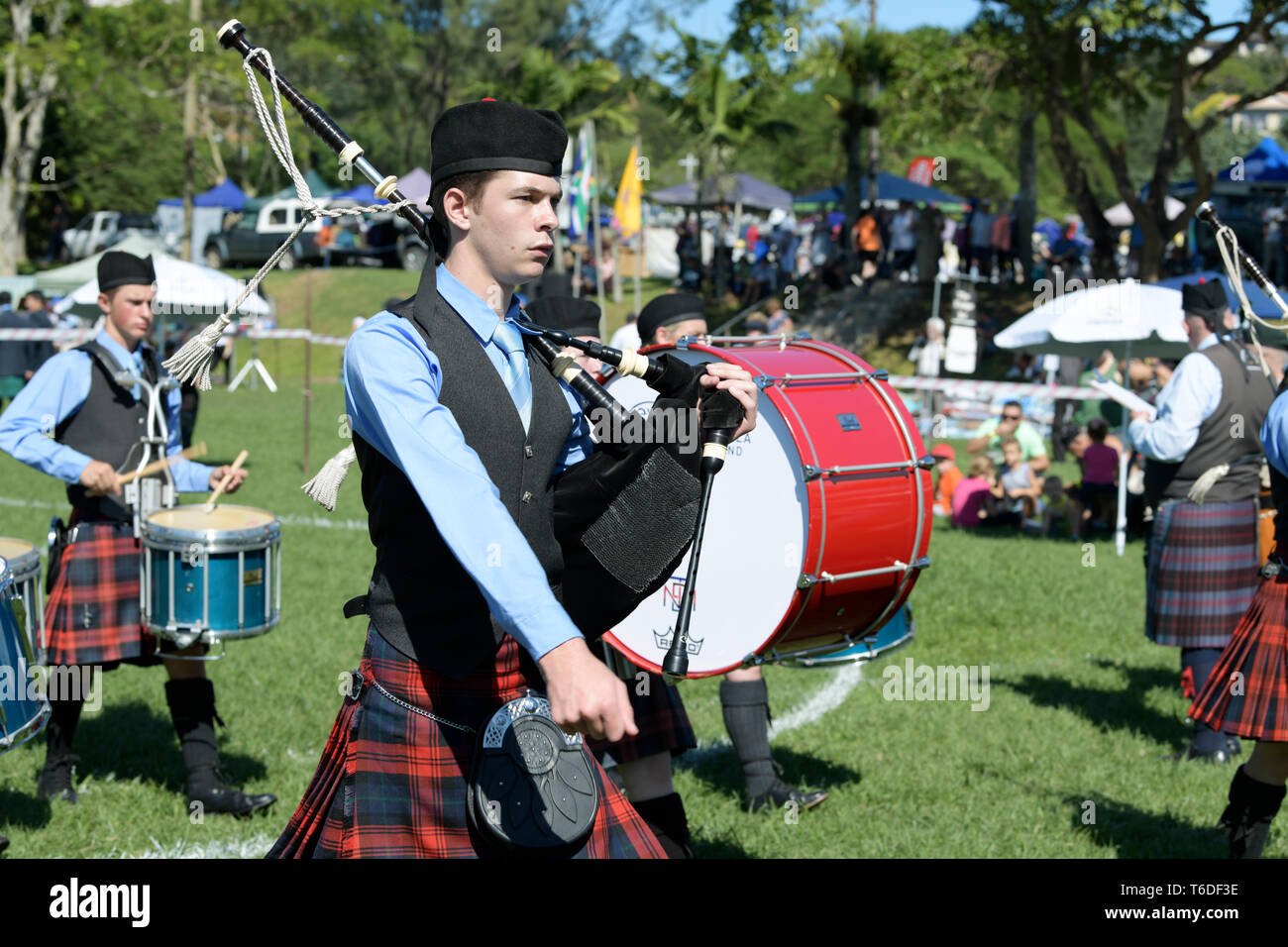 Durban, KwaZuluNatal, South Africa, piper marching, Benoni Mactalla pipe band, 56th Highland