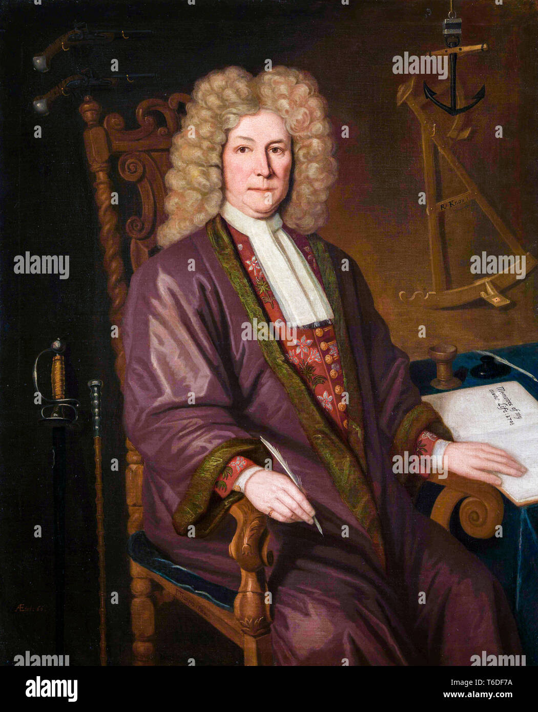 Captain Robert Knox of the East India Company (1641-1720), portrait painting, P. Trampon, 1711 Stock Photo
