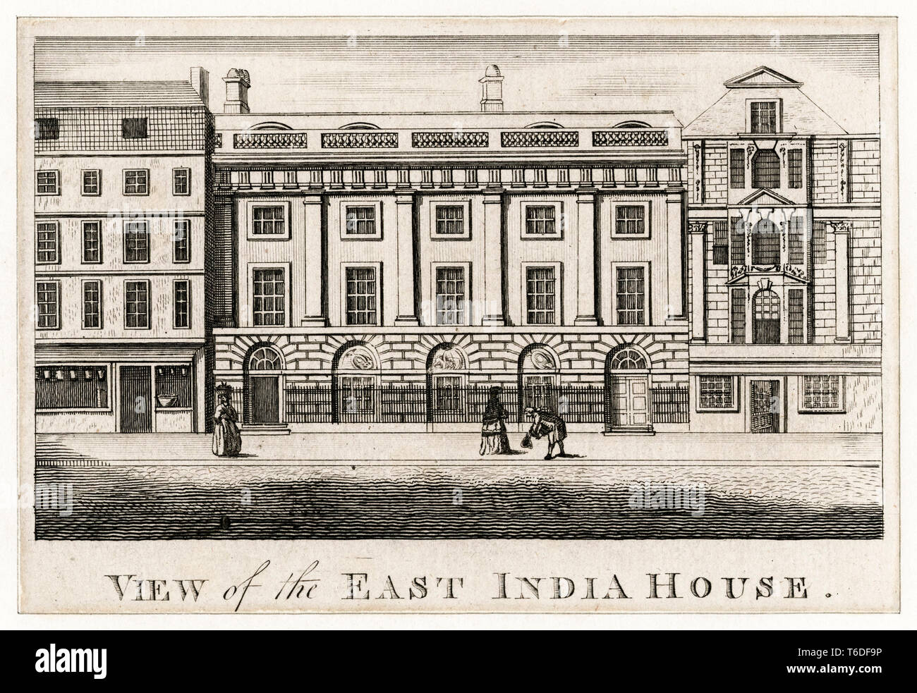View of East India House, London Headquarters of the East India Company,  Leadenhall Street, London UK, 1780 Stock Photo
