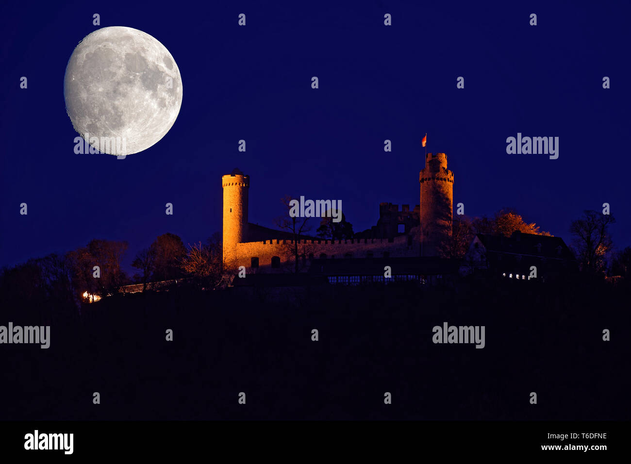 Castle Auerbach with super moon Stock Photo