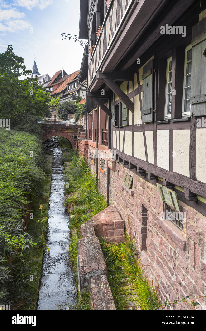 half-timbered houses and part of the old town wall, Germany, old town of Gernsbach, Northern Black Forest Stock Photo