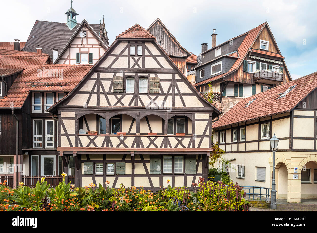half-timbered houses of Gernsbach, Murgtal, Germany, historic old town of the Northern Black Forest Stock Photo