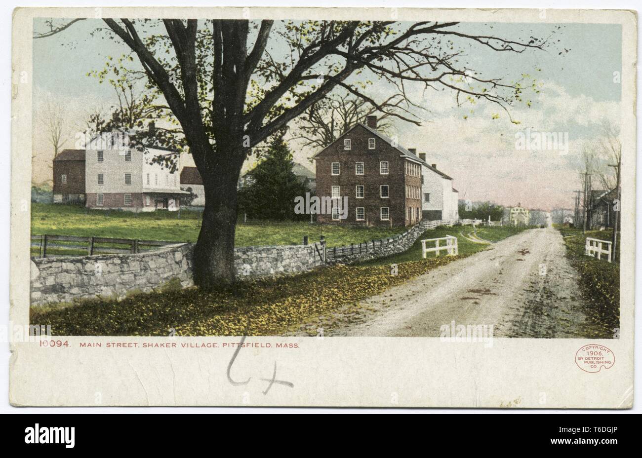 Postcard of Main Street in Shaker Village, Pittsfield, Massachusetts, 1914. From the New York Public Library. () Stock Photo