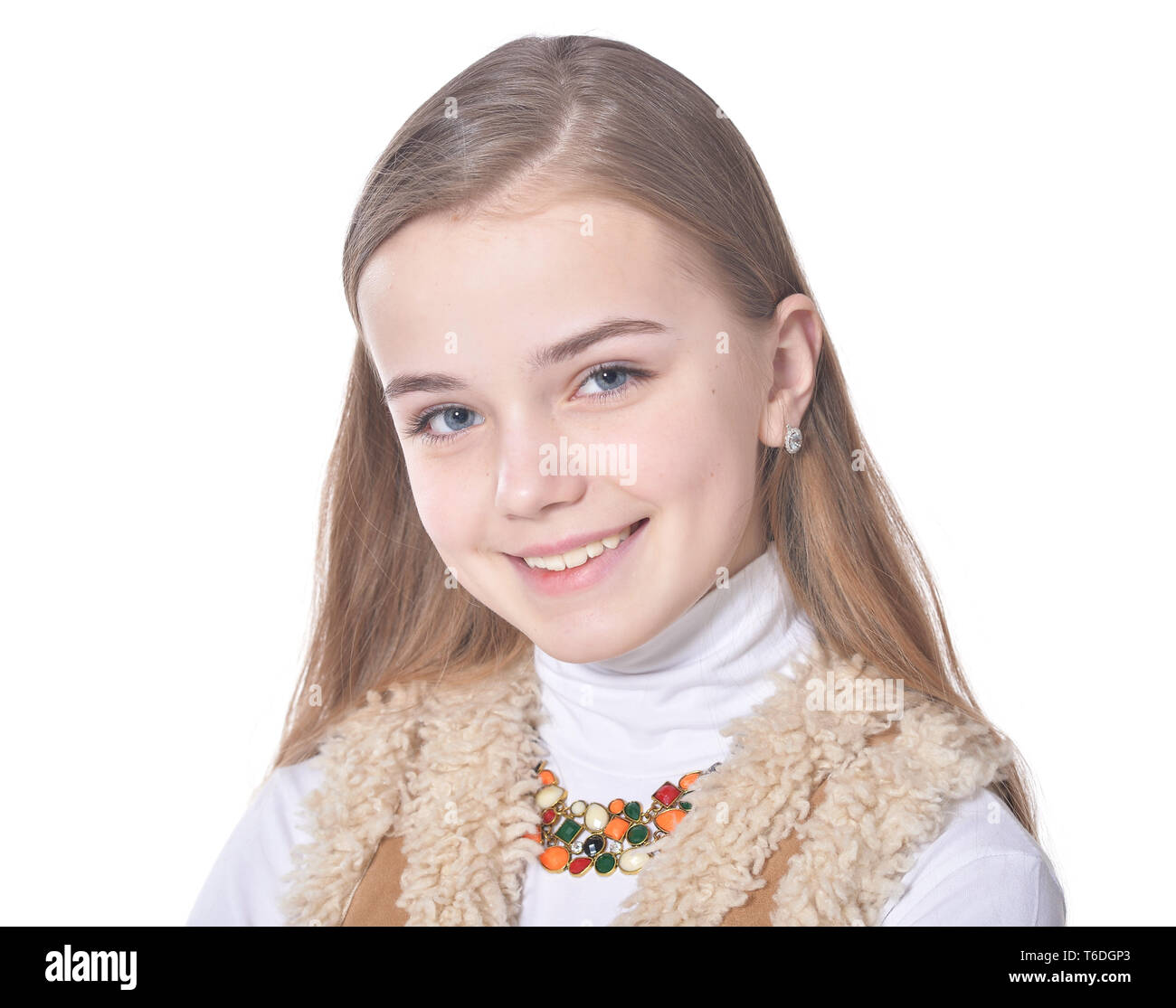 Happy little girl posing on white background Stock Photo - Alamy