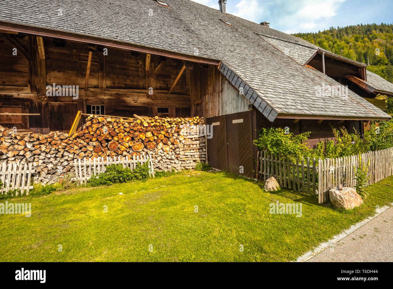 Black Forest house of Menzenschwand, High Black Forest, Germany, farm building with adjoining living area, village St. Blasien, district Waldshut Stock Photo