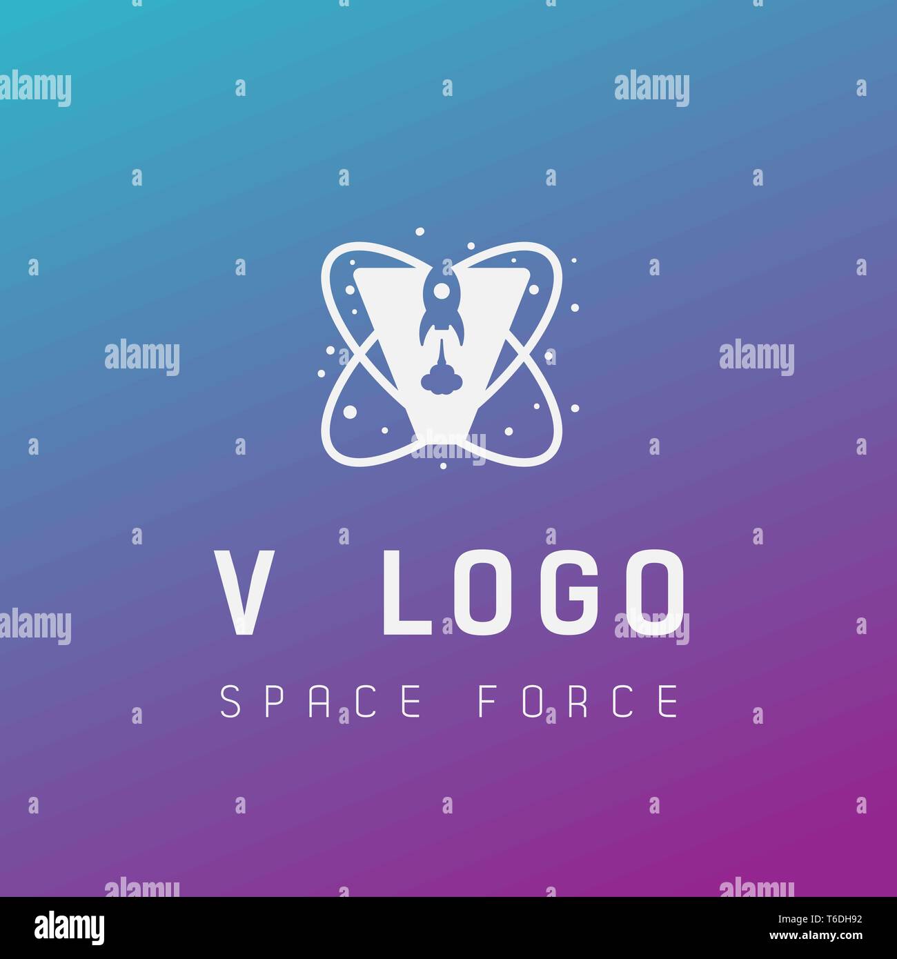 v initial space force logo design galaxy rocket vector in gradient background - vector Stock Vector