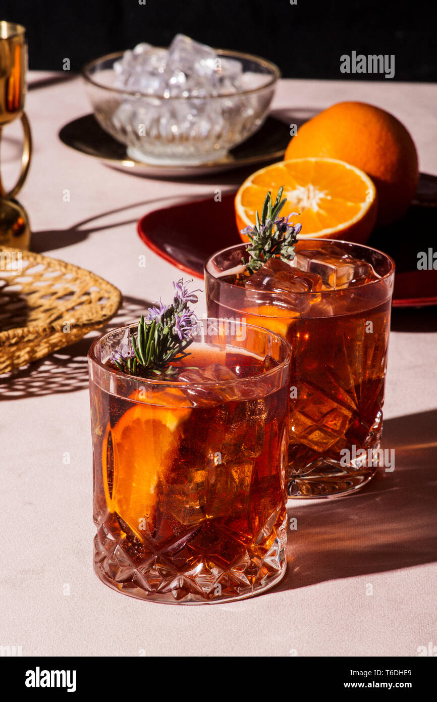 Negroni An Iba Cocktail With 1 3 Gin 1 3 Bitter 1 3 Vermut In Luxury Pop Style Rich And Colorful Stock Photo Alamy