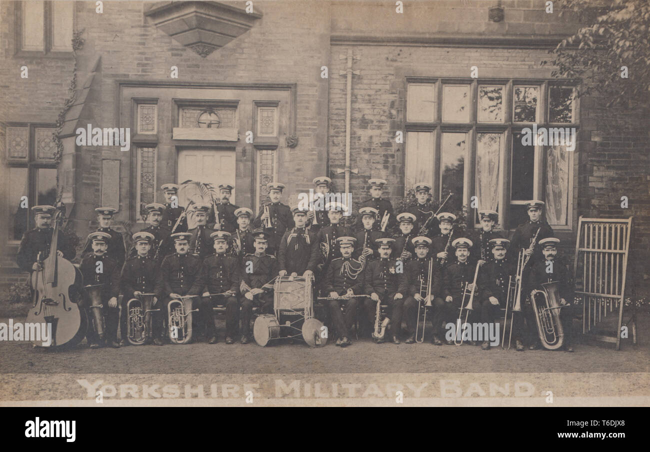 Vintage Photographic Postcard Showing The Yorkshire Military Band. Stock Photo