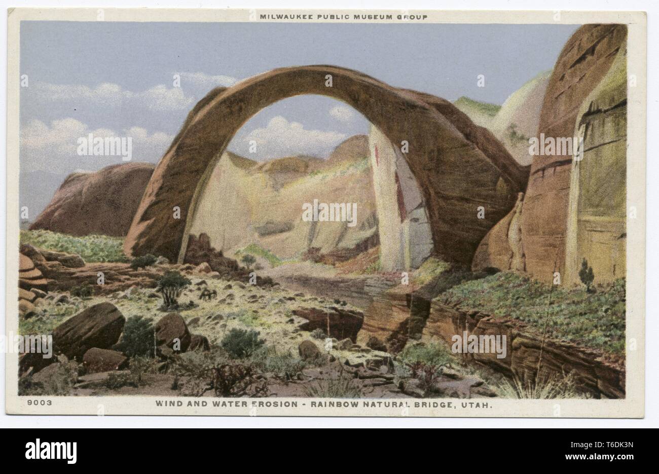 Detroit Publishing Company vintage postcard reproduction of the wind and water erosion of Rainbow Bridge in Utah, Milwaukee Public Museum Group, 1914. From the New York Public Library. () Stock Photo