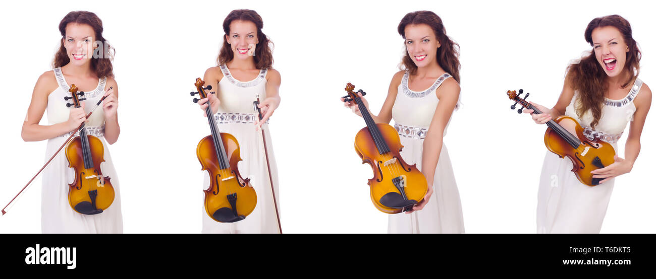 Woman playing violin isolated on white background Stock Photo - Alamy