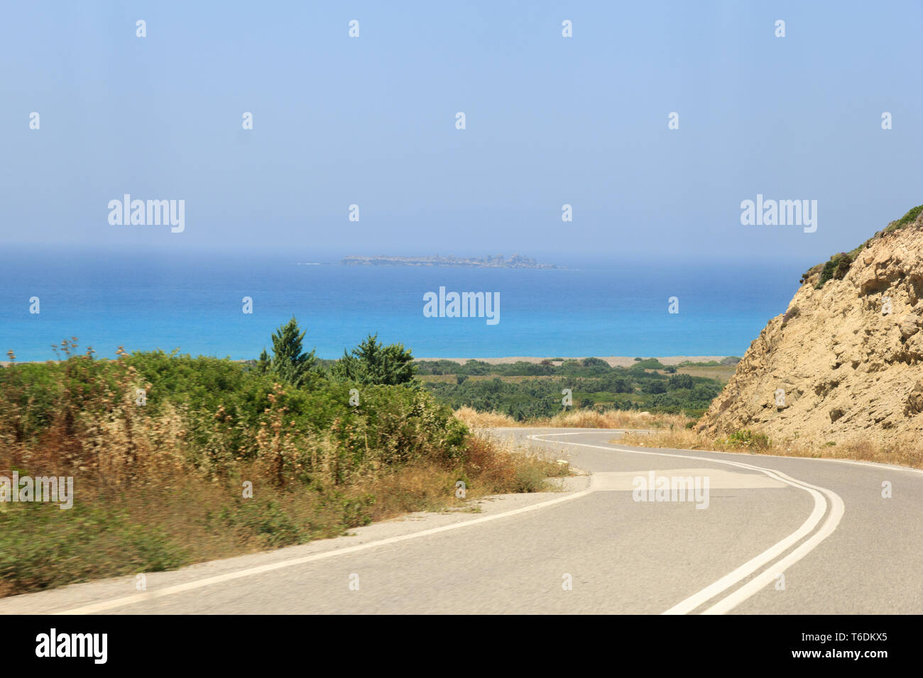 Autofahrt mit Mietauto auf Rhodos Griechenland / drive in the hire car on rhodes greece Stock Photo