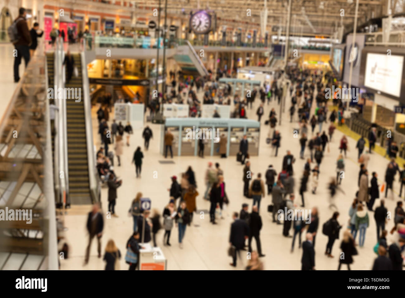 Blurred concept crowded with passengers at train stationin rush hour. Stock Photo