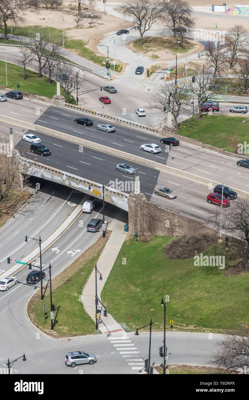 Aerial view of intersection of North Avenue and Lake Shore Drive Stock Photo