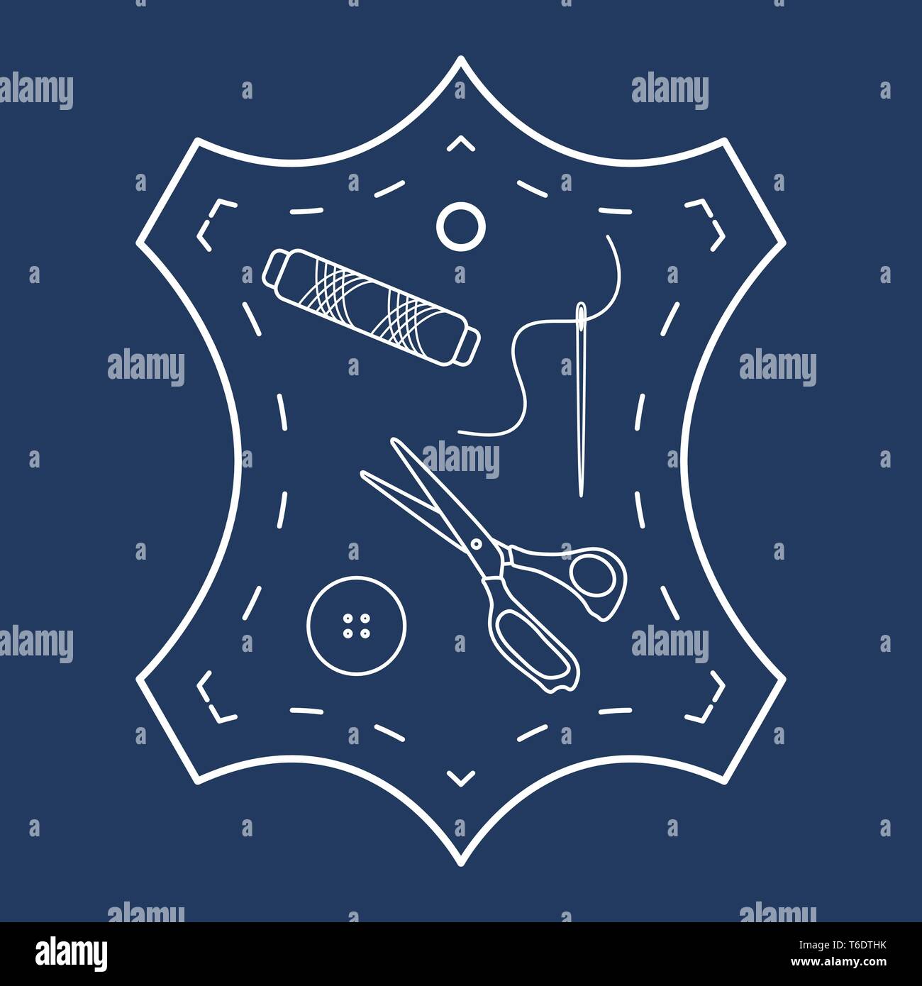 Vector illustration with tools - Vector Illustration With Tools And Accessories For Sewing Button Thread Scissors Needle Template For Design Fabric Print T6DTHK 