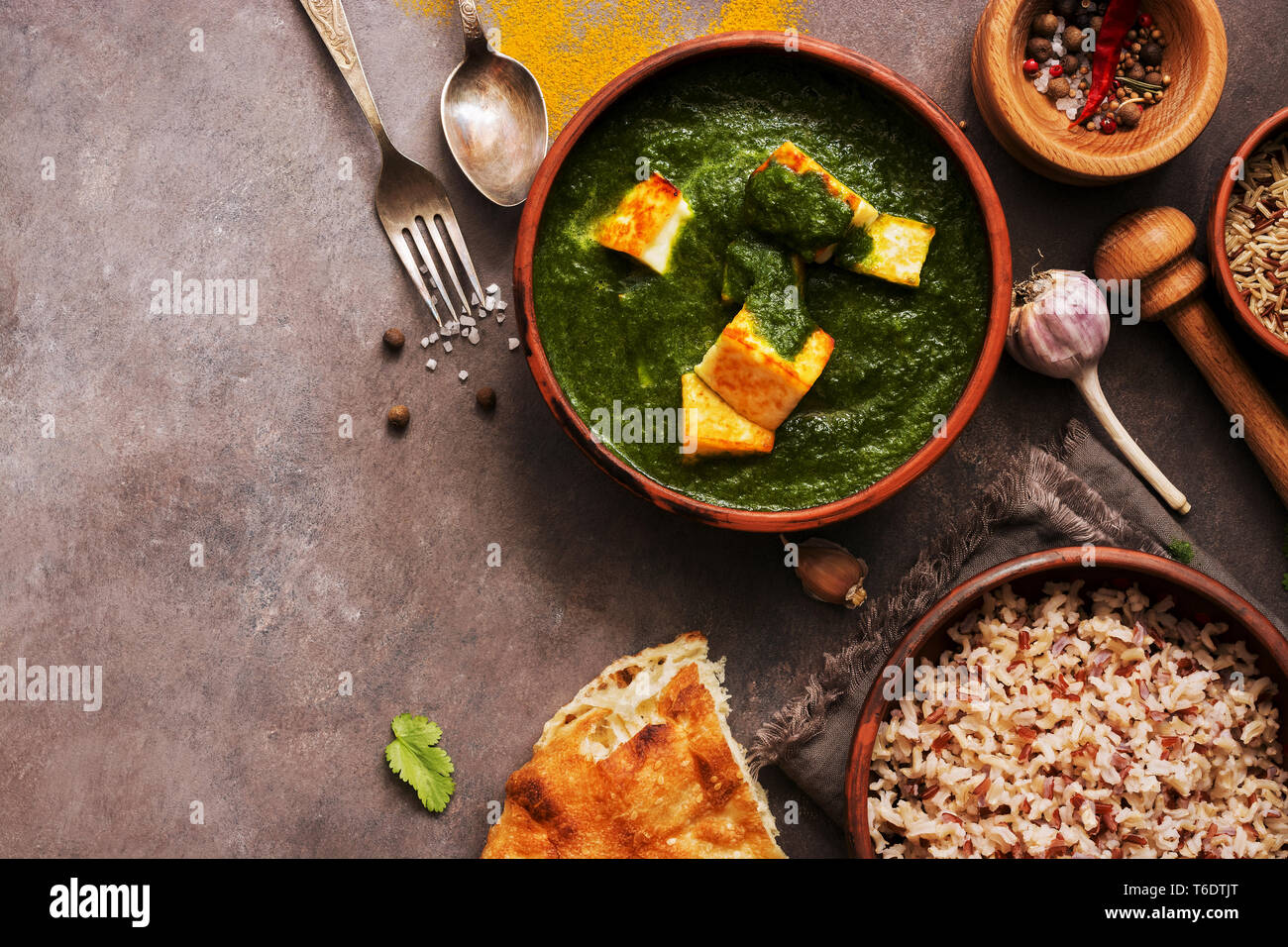 Palak Paneer Or Spinach And Cottage Cheese Curry Mortar With